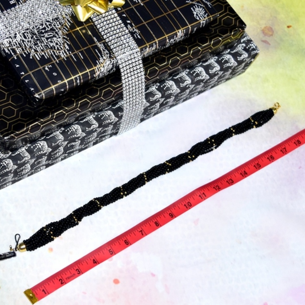 Multi Strand Black and Gold Lucite Bead Necklace - Picture 3 of 8